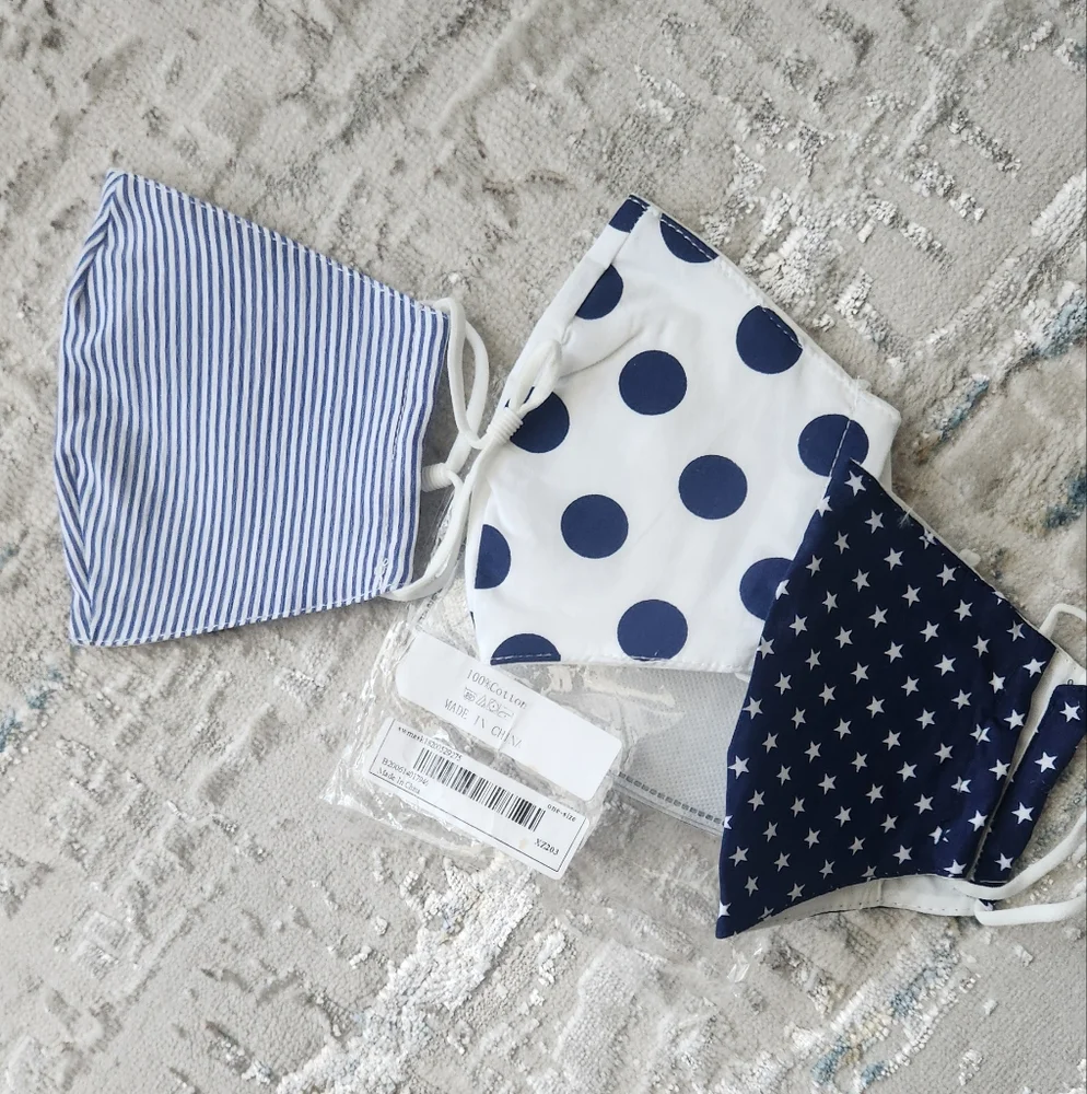 Kids Navy and White Patterned Face Masks